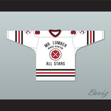 Load image into Gallery viewer, Cathy Yarrow 30 Mr. Lumber Minor Bantam All Stars White Hockey Jersey Hockey Night TV Movie