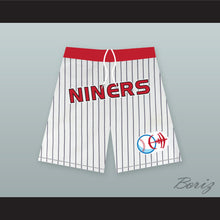 Load image into Gallery viewer, Deep Space Niners White Pinstriped Basketball Shorts with Patch