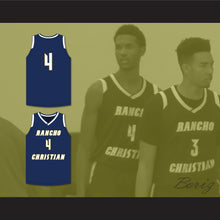 Load image into Gallery viewer, Evan Mobley 4 Rancho Christian School Eagles Navy Blue Basketball Jersey 1