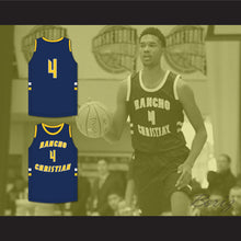 Load image into Gallery viewer, Evan Mobley 4 Rancho Christian School Eagles Navy Blue Basketball Jersey 3