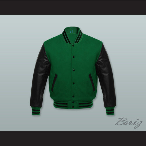 Green Wool and Black Lab Leather Varsity Letterman Jacket