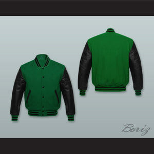 Green Wool and Black Lab Leather Varsity Letterman Jacket