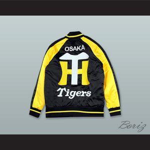 Hanshin Tigers Black and Yellow Varsity Letterman Satin Bomber Jacket