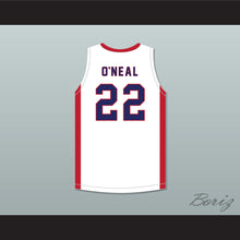 Load image into Gallery viewer, Shaqir O'Neal 22 Crossroads School Roadrunners White Basketball Jersey 2