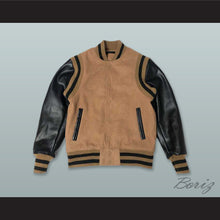 Load image into Gallery viewer, Tan Wool and Black Lab Leather Varsity Letterman Jacket