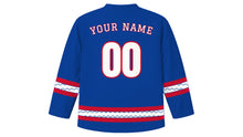 Load image into Gallery viewer, Acadian National Day Original Hockey Jersey in Acadian Blue, back view with your name and number