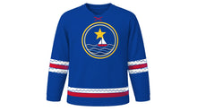 Load image into Gallery viewer, Acadian National Day Original Hockey Jersey in Acadian Blue, front view – custom name and number