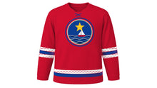 Load image into Gallery viewer, Acadian National Day Original Hockey Jersey in Acadian Red, front view – custom name and number