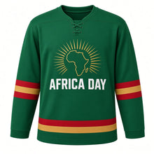 Load image into Gallery viewer, Africa Day Original Hockey Jersey in Green, front view – custom name and number