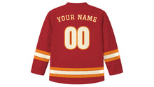 Load image into Gallery viewer, Ahmedabad Original Hockey Jersey in Bandhani Red, back view with your name and number