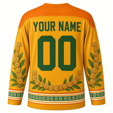 Load image into Gallery viewer, Akshaya Tritiya Original Hockey Jersey in Royal Gold, back view with custom YOUR NAME and 00