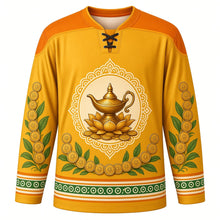 Load image into Gallery viewer, Akshaya Tritiya Original Hockey Jersey in Royal Gold, front view with themed artwork and clean crest