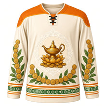 Load image into Gallery viewer, Akshaya Tritiya Original Hockey Jersey in Ivory, front view with themed artwork and clean crest