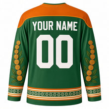 Load image into Gallery viewer, Akshaya Tritiya Original Hockey Jersey in Emerald Green, back view with custom YOUR NAME and 00