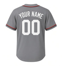 Load image into Gallery viewer, Alarm Clock Milwaukee Baseball Jersey in First Shift Steel, back view with your name and number – custom block name and number with tick-mark sleeves
