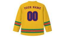 Load image into Gallery viewer, Alasitas Original Hockey Jersey in Andean Gold, back view with your name and number