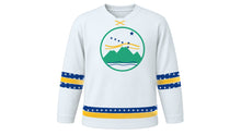 Load image into Gallery viewer, Alaska Day Original Hockey Jersey in Glacier White, front view – custom name and number