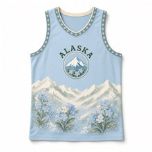 Load image into Gallery viewer, Alaska Forget-Me-Not Original Basketball Jersey in Forget-Me-Not Blue, front view – custom name and number