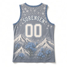 Load image into Gallery viewer, Alaska Forget-Me-Not Original Basketball Jersey in Mountain Slate, back view with your name and number
