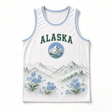 Load image into Gallery viewer, Alaska Forget-Me-Not Original Basketball Jersey in Glacier White, front view – custom name and number