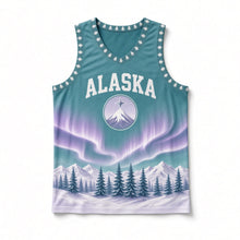 Load image into Gallery viewer, Alaska Northern Lights Original Basketball Jersey in Aurora Teal, front view – custom name and number