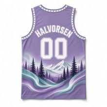 Load image into Gallery viewer, Alaska Northern Lights Original Basketball Jersey in Twilight Violet, back view with your name and number