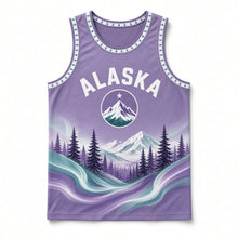 Load image into Gallery viewer, Alaska Northern Lights Original Basketball Jersey in Twilight Violet, front view – custom name and number