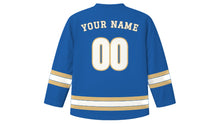 Load image into Gallery viewer, Algiers Original Hockey Jersey in Mediterranean Blue, back view with your name and number