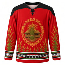 Load image into Gallery viewer, Ali Ai Ligang Original Hockey Jersey in Ribbon Red, front view with themed artwork and clean crest