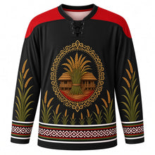 Load image into Gallery viewer, Ali Ai Ligang Original Hockey Jersey in Loom Black, front view with themed artwork and clean crest