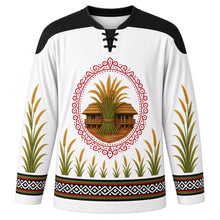 Load image into Gallery viewer, Ali Ai Ligang Original Hockey Jersey in Cotton White, front view with themed artwork and clean crest