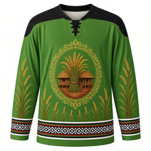 Load image into Gallery viewer, Ali Ai Ligang Original Hockey Jersey in Paddy Green, front view with themed artwork and clean crest