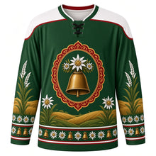 Load image into Gallery viewer, Almabtrieb Original Hockey Jersey in Alpine Green, front view with themed artwork and clean crest