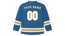 Load image into Gallery viewer, Almaty Original Hockey Jersey in Alpine Blue, back view with your name and number