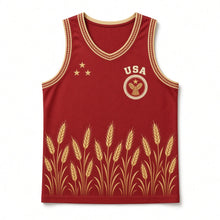 Load image into Gallery viewer, Amber Waves of Grain Original Basketball Jersey in Barn Red, front view – custom name and number