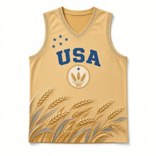 Load image into Gallery viewer, Amber Waves of Grain Original Basketball Jersey in Wheat Gold, front view – custom name and number