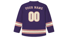 Load image into Gallery viewer, Amman Original Hockey Jersey in Black Iris Purple, back view with your name and number
