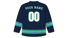 Load image into Gallery viewer, Anchorage Original Hockey Jersey in Midnight Navy, back view with your name and number