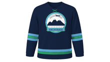 Load image into Gallery viewer, Anchorage Original Hockey Jersey in Midnight Navy, front view – custom name and number