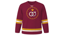 Load image into Gallery viewer, Anniversary Original Hockey Jersey in Burgundy, front view – custom name and number