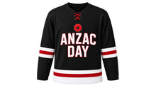 Load image into Gallery viewer, Anzac Day Original Hockey Jersey in Black, front view – custom name and number