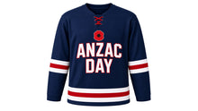 Load image into Gallery viewer, Anzac Day Original Hockey Jersey in Navy, front view – custom name and number