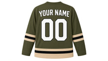 Load image into Gallery viewer, Anzac Day Original Hockey Jersey in Olive, back view with your name and number