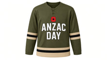 Load image into Gallery viewer, Anzac Day Original Hockey Jersey in Olive, front view – custom name and number