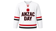 Load image into Gallery viewer, Anzac Day Original Hockey Jersey in White, front view – custom name and number