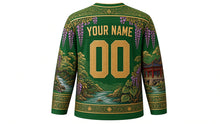 Load image into Gallery viewer, Aoi Matsuri Original Hockey Jersey in Hollyhock Green, back view with custom YOUR NAME and 00