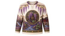 Load image into Gallery viewer, Aoi Matsuri Original Hockey Jersey in Ivory, front view with detailed full-body artwork and ornate crest