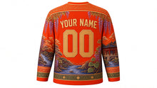 Load image into Gallery viewer, Aoi Matsuri Original Hockey Jersey in Court Vermilion, back view with custom YOUR NAME and 00