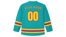 Load image into Gallery viewer, Apokries Original Hockey Jersey in Turquoise, back view with your name and number