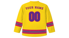 Load image into Gallery viewer, Apokries Original Hockey Jersey in Yellow, back view with your name and number